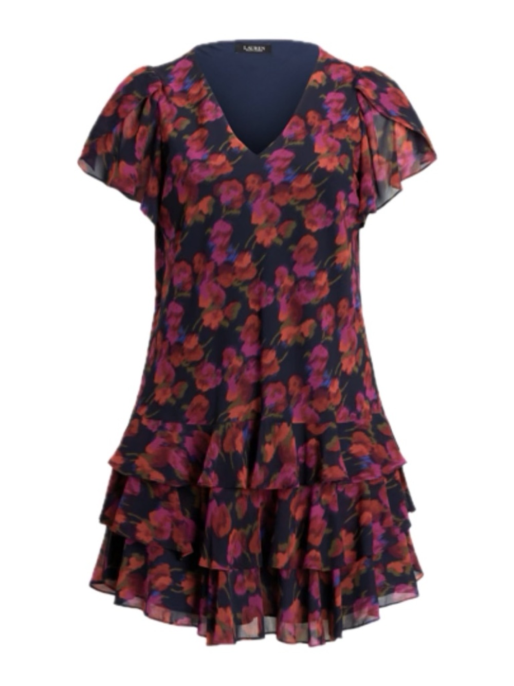 Lauren Ralph Lauren Navy Mini Dress with Pink & Red Floral Print